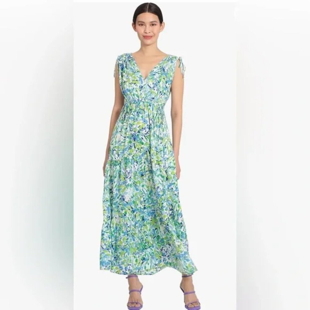MAGGY LONDON TIE SHOULDER V-NECK MAXI DRESS - NWT - 16 - Soooo Silky!